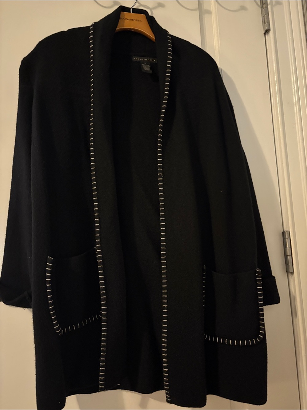Grace Elements Black Open-Front Cardigan Jacket with Contrast Stitching